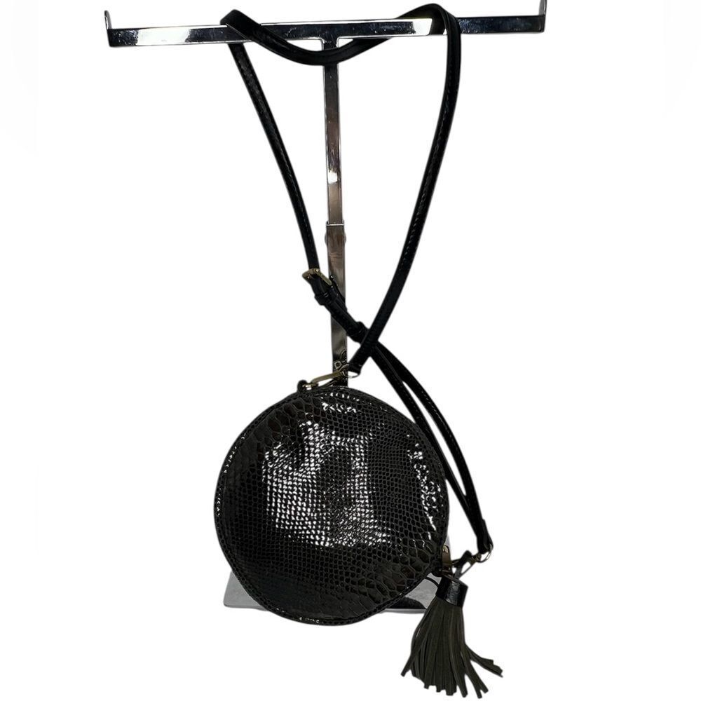 By Anthropologie Snake Print Textile Textured Dark Gray Crossbody Bag